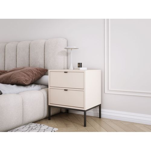 Table De Chevet Avec Deux Tiroirs Et Cadre, Poignée Dorée, Cachemire, 50 X 40 X 58 Cm