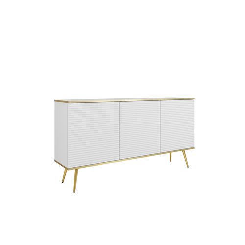 Buffet Avec 3 Portes Avec Pieds Dorés, 160 X 85 X 39 - Blanc