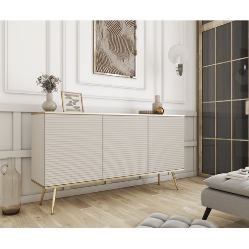 Buffet Glamour Avec Pieds Dorés, 160 X 85 X 39 Cm - Beige