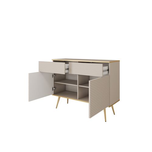 Buffet Glamour Avec Pieds Dorés, 107 X 85 X 39 Cm - Beige