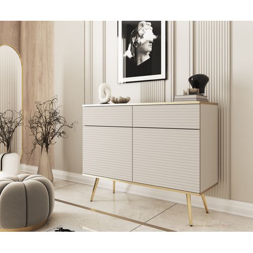Buffet Glamour Avec Pieds Dorés, 107 X 85 X 39 Cm - Beige
