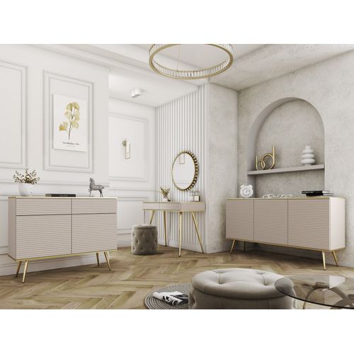 Buffet Glamour Avec Pieds Dorés, 107 X 85 X 39 Cm - Beige