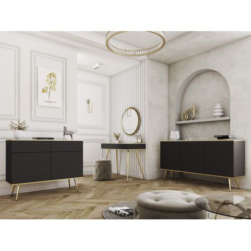 Buffet Avec 2 Portes Et 2 Tiroirs Avec Pieds Dorés, 107 X 85 X 39 Cm - Noir