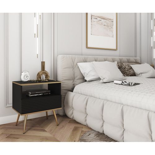 Table De Chevet Avec Pieds Dorés, 54 X 59 X 39 - Noir