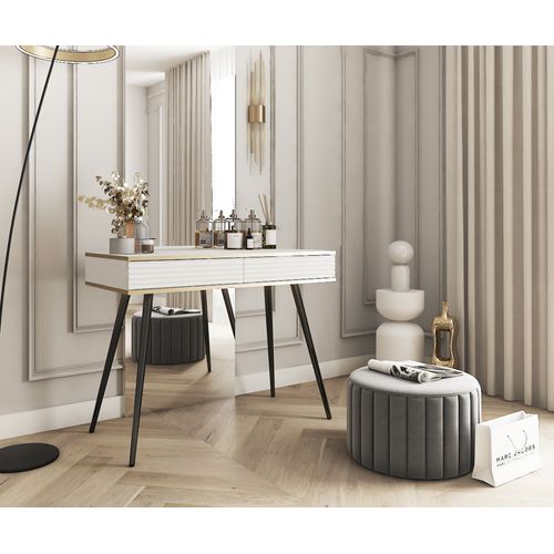 Coiffeuse Blanche Glamour Avec Pieds Noirs, 102 X 80 X 50