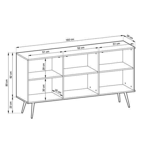 Buffet Beige Glamour Avec Pieds Noirs, 160 X 85 X 39