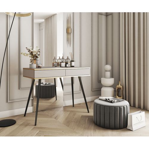 Coiffeuse Glamour Beige Avec Pieds Noirs, 102 X 80 X 50