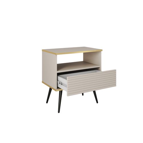 Table De Chevet Glamour Beige Avec Pieds Noirs, 54 X 59 X 39