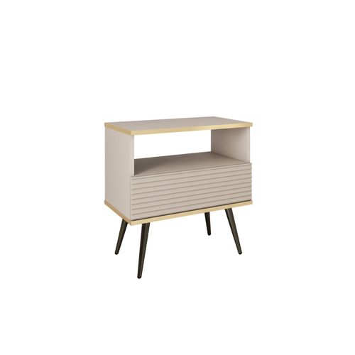 Table De Chevet Glamour Beige Avec Pieds Noirs, 54 X 59 X 39