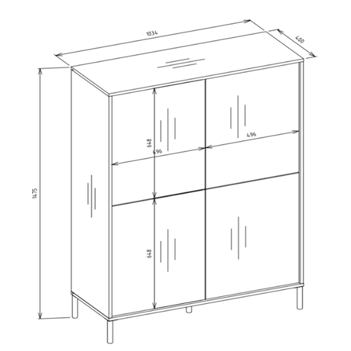 Buffet Haute, Chêne Artisan, 103,5 X 147,5 X 40 Cm