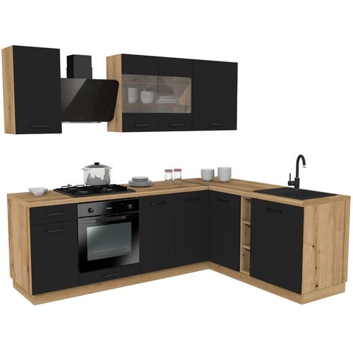 Ensemble D'armoires De Cuisine, Noir / Chêne Evoke, 240 / 180 X Réglable X 48,5 Cm