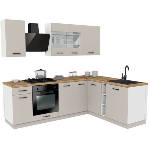 Ensemble D'armoires De Cuisine, Cachemire / Chêne Evoke, 240 / 180 X Réglable X 48,5 Cm