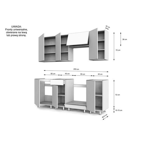 Ensemble D'armoires De Cuisine, Cachemire / Chêne Evoke, 200 X Réglable X 48,5 Cm