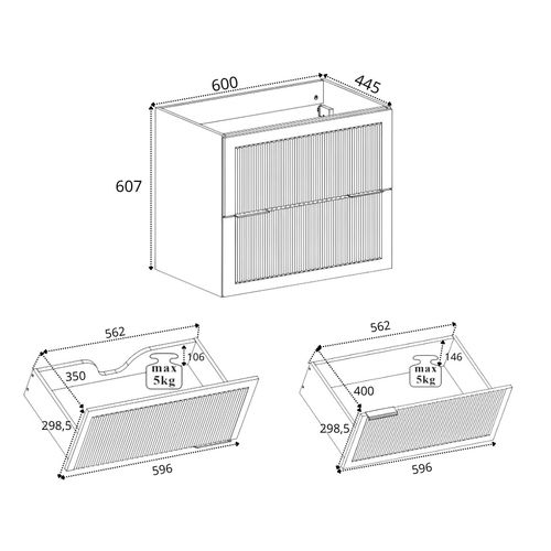 Meuble De Salle De Bain Blanc, 60 X 44,5 X 60,7 Cm, Sans Plateau