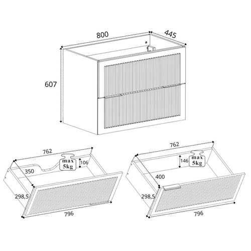 Meuble De Salle De Bain Blanc, 80 X 44,5 X 60,7 Cm, Sans Plateau