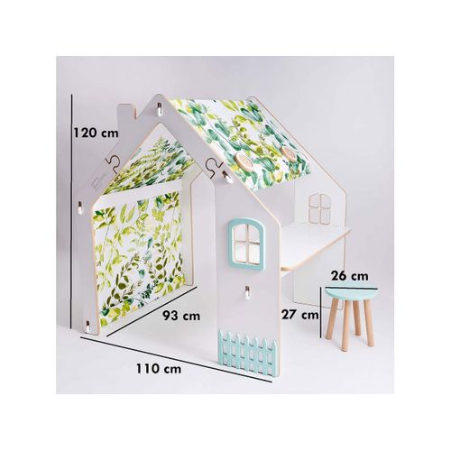 Maisonnette Pour Enfant En Bois "bianelli" Avec Bureau - 114 X 93 X 120 Cm - Blanc / Menthe