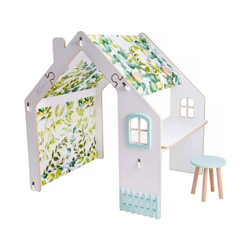 Maisonnette Pour Enfant En Bois "bianelli" Avec Bureau - 114 X 93 X 120 Cm - Blanc / Menthe