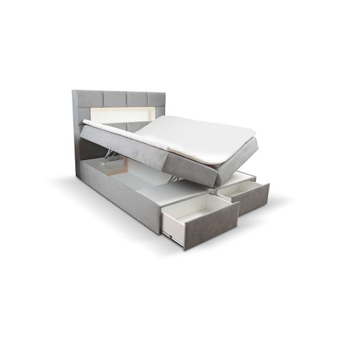 Lit Adulte 180x200 Cm Comolux  Rangement Matelas Ressorts Ensachés Surmatelas Et LED En Velours Gris