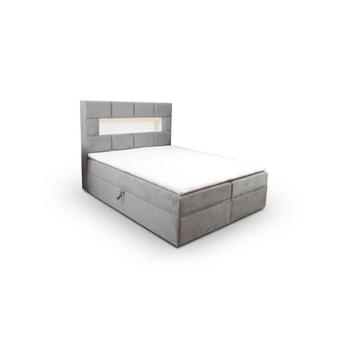 Lit Adulte 180x200 Cm Comolux  Rangement Matelas Ressorts Ensachés Surmatelas Et LED En Velours Gris