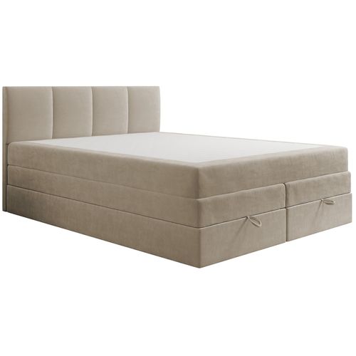 Lit Boxspring 160x200 Cm Prado Avec Rangement Et Matelas Ressorts Ensachés En Velours Beige