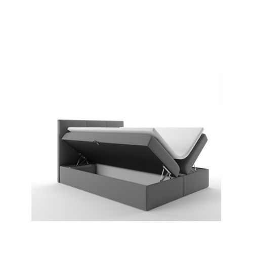 Lit Boxspring 200x200 Cm Top Matelas Ressorts Intégrés, Rangement, Surmatelas Velours Gris Foncé