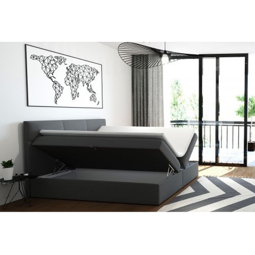 Lit Boxspring 200x200 Cm Top Matelas Ressorts Intégrés, Rangement, Surmatelas Velours Gris Foncé