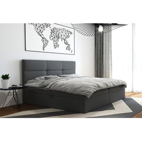 Lit Boxspring 200x200 Cm Top Matelas Ressorts Intégrés, Rangement, Surmatelas Velours Gris Foncé