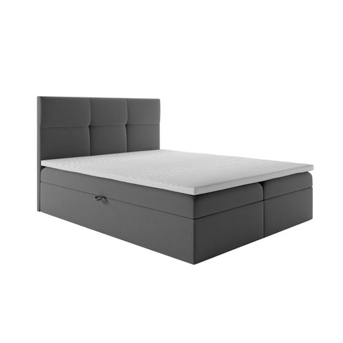 Lit Boxspring 200x200 Cm Top Matelas Ressorts Intégrés, Rangement, Surmatelas Velours Gris Foncé