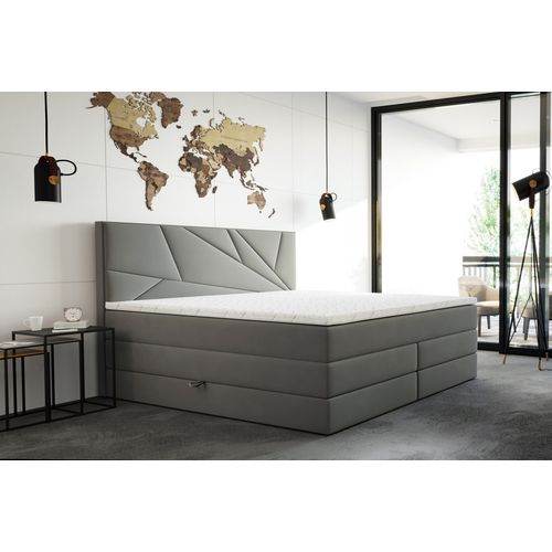 Lit Boxspring 180x200 Cm Verdelux Rangement Et Matelas Ressorts Ensachés En Velours Gris Clair
