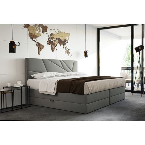 Lit Boxspring 180x200 Cm Verdelux Rangement Et Matelas Ressorts Ensachés En Velours Gris Clair