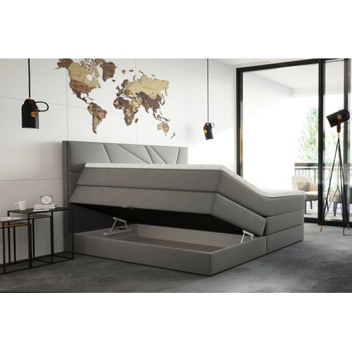 Lit Boxspring 180x200 Cm Verdelux Rangement Et Matelas Ressorts Ensachés En Velours Gris Clair