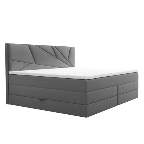 Lit Boxspring 180x200 Cm Verdelux Rangement Et Matelas Ressorts Ensachés En Velours Gris Clair