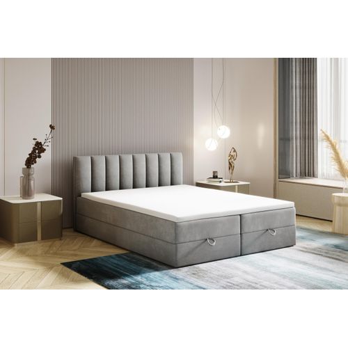 Lit Adulte 140x200 Cm City Matelas Ressorts Intégrés, Rangement, Surmatelas En Velours Gris Clair