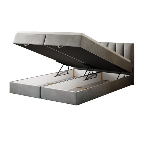 Lit Adulte 140x200 Cm City Matelas Ressorts Intégrés, Rangement, Surmatelas En Velours Gris Clair