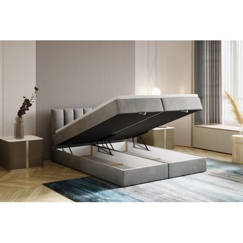 Lit Adulte 180x200 Cm City Matelas Ressorts Intégrés, Rangement, Surmatelas En Velours Gris Clair