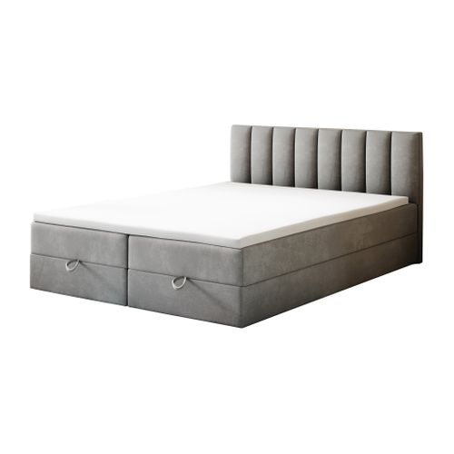 Lit Adulte 180x200 Cm City Matelas Ressorts Intégrés, Rangement, Surmatelas En Velours Gris Clair