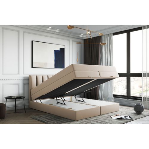 Ensemble 160x200 Cm Gusto Rangement Matelas Ressorts Ensachés Et Surmatelas En Velours Beige