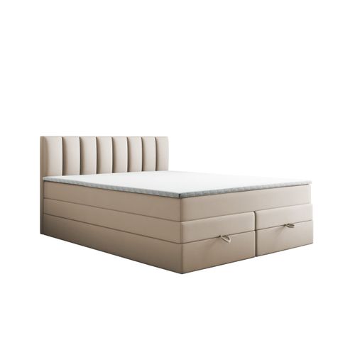 Ensemble 160x200 Cm Gusto Rangement Matelas Ressorts Ensachés Et Surmatelas En Velours Beige
