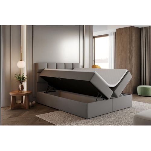Ensemble 140x200 Cm Bali Avec Matelas Ressorts Intégrés, Rangement, Surmatelas En Velours Gris