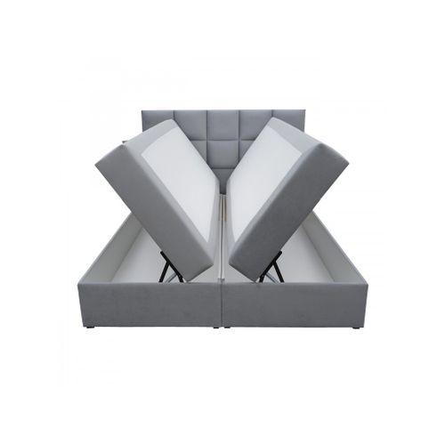 Lit Boxspring 180x200 Cm Bali Avec Matelas Ressorts Intégrés, Rangement, Surmatelas En Velours Gris
