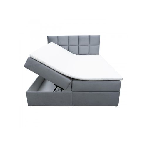 Lit Boxspring 180x200 Cm Bali Avec Matelas Ressorts Intégrés, Rangement, Surmatelas En Velours Gris