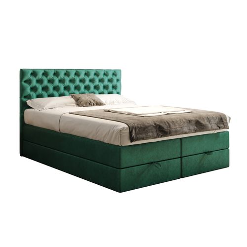 Lit Boxspring 140x200 Cm Louvre Rangement Et Matelas Ressorts Ensachés En Velours Vert