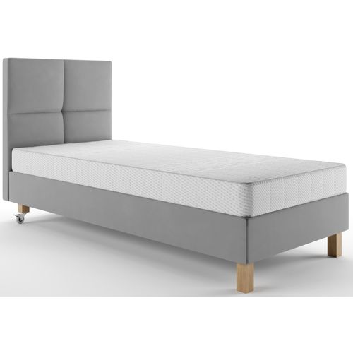 Lit 70x200 Cm Dubai Avec Matelas Ressorts Ensachés Et La Tête De Lit En Velours Gris