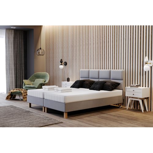 Lit 80x200 Cm Dubai Avec Matelas Ressorts Ensachés Et La Tête De Lit En Velours Gris