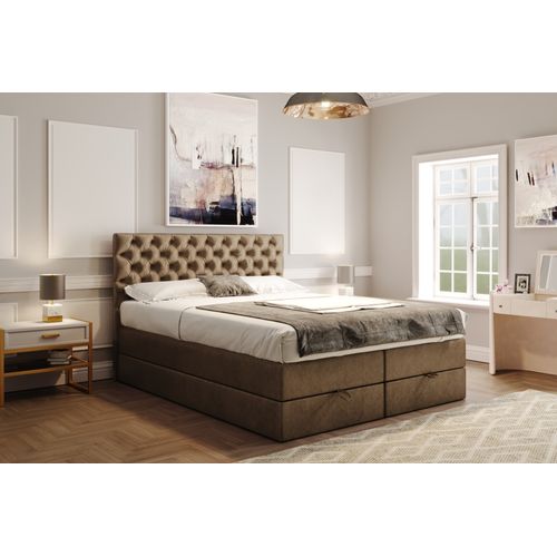 Lit Boxspring 160x200 Cm Louvre Rangement Et Matelas Ressorts Ensachés En Velours Beige