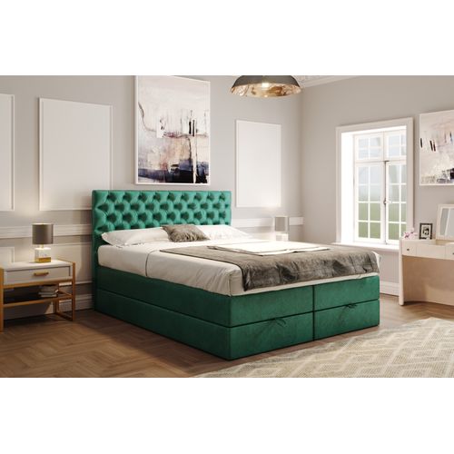 Lit Boxspring 160x200 Cm Louvre Rangement Et Matelas Ressorts Ensachés En Velours Vert