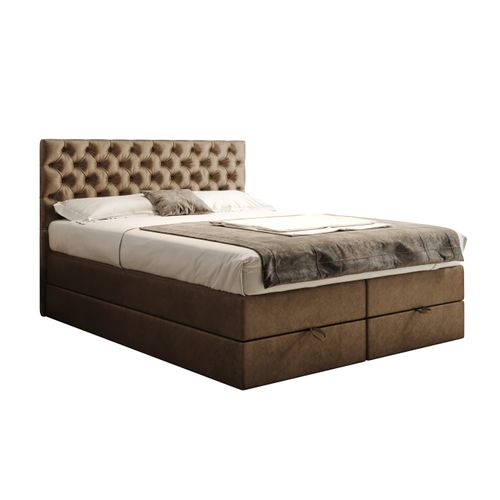 Lit Boxspring 200x200 Cm Louvre Rangement Et Matelas Ressorts Ensachés En Velours Beige