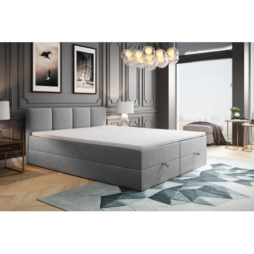 Lit Adulte 160x200 Cm Royal Matelas Ressorts Intégrés, Rangement, Surmatelas En Velours Gris Clair