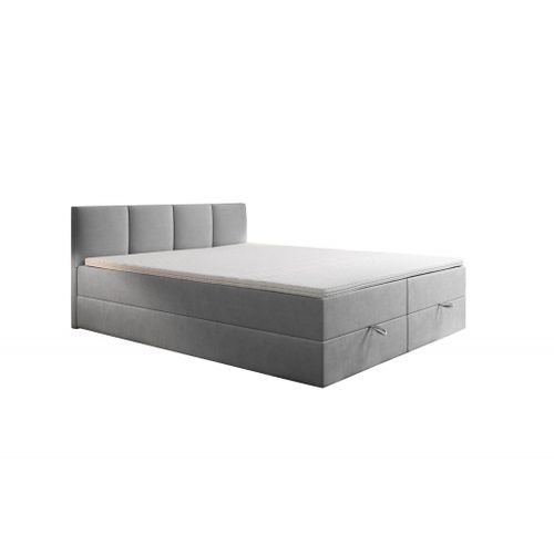 Lit Adulte 160x200 Cm Royal Matelas Ressorts Intégrés, Rangement, Surmatelas En Velours Gris Clair