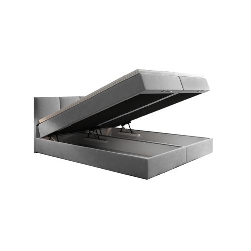 Lit Adulte 200x200 Cm Royal Matelas Ressorts Intégrés, Rangement, Surmatelas En Velours Gris Clair